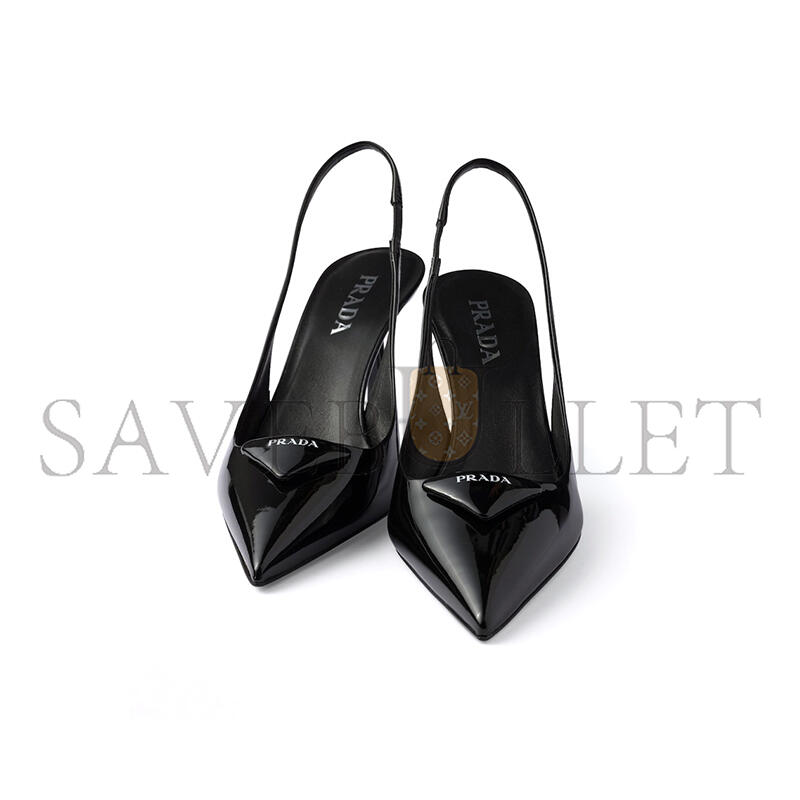 PRADA TRIANGLE LOGO LEATHER HIGH HEELS 